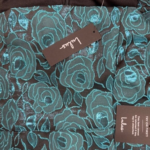 NWT Lulus Going Gorgeous Shiny Teal Jacquard Puff Sleeve Mini Dress​ - Picture 7 of 10